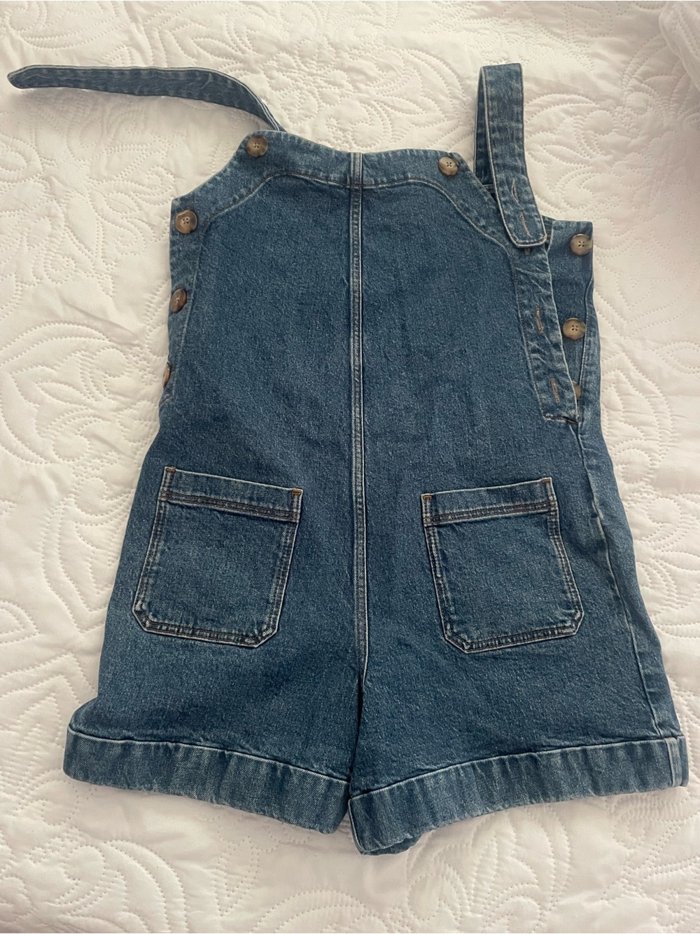 Sézane Washed Blue Denim Short Overalls
